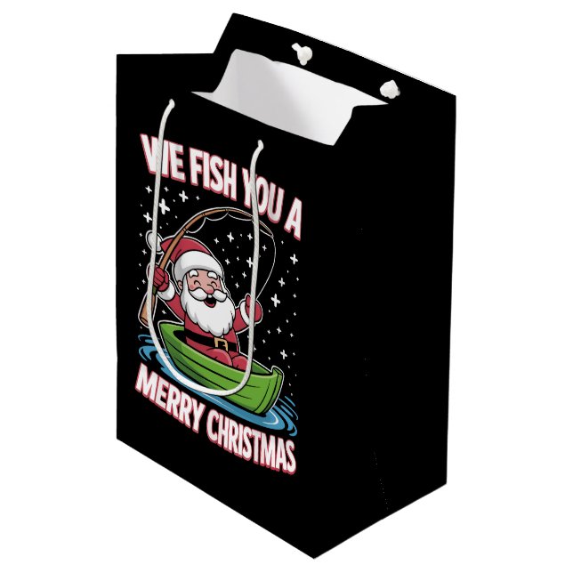 Christmas Fisherman Fishing Funny Cool Santa Claus Medium Gift Bag (Front Angled)