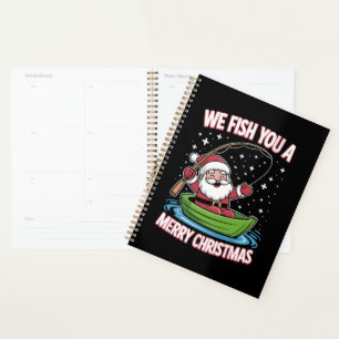 Christmas Fisherman Fishing Funny Cool Santa Claus Planner