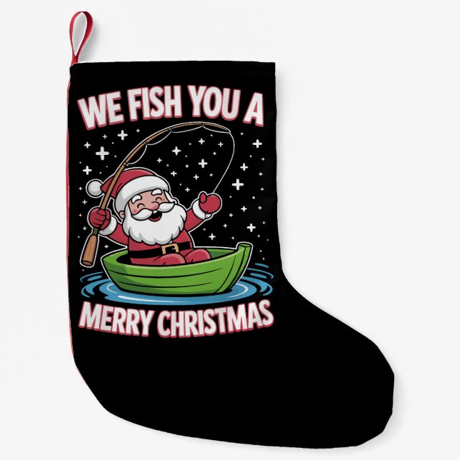 Christmas Fisherman Fishing Funny Cool Santa Claus Small Christmas Stocking (Front)