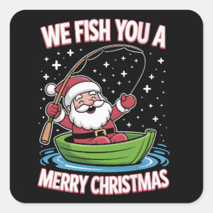 Christmas Fisherman Fishing Funny Cool Santa Claus Square Sticker