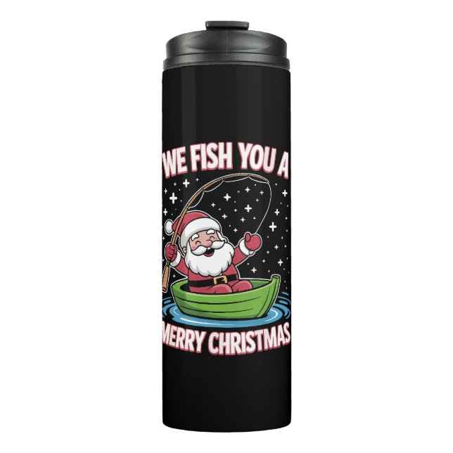Christmas Fisherman Fishing Funny Cool Santa Claus Thermal Tumbler (Front)