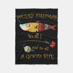 Christmas Fisherman's Merry Fishmas To All Fishing Fleece Blanket