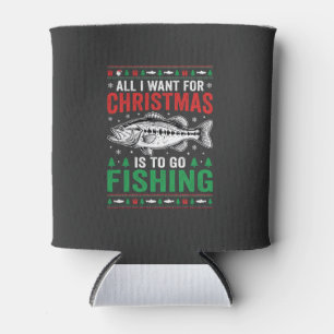 Christmas Fishing Bass Ugly Sweater Can Cooler