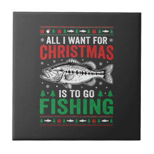 Christmas Fishing Bass Ugly Sweater Ceramic Tile
