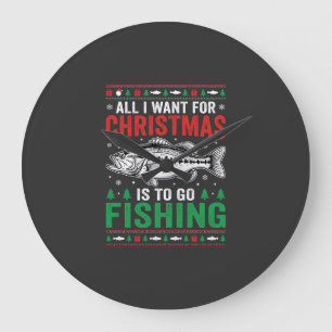 Christmas Fishing Bass Ugly Sweater Large Clock