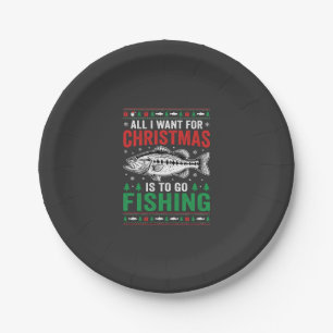 Christmas Fishing Bass Ugly Sweater Paper Plate
