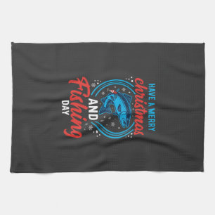 Christmas Fishing Day Vintage Holiday Tea Towel