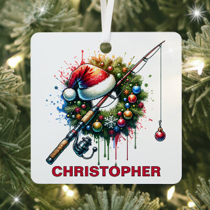 Christmas Fishing Lover Custom Name Metal Tree Decoration