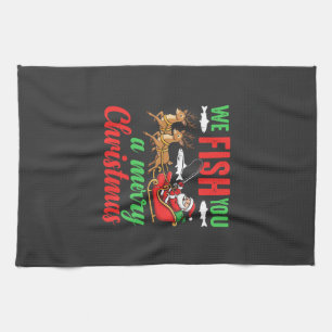Christmas Fishing Merry Fish You Tea Towel