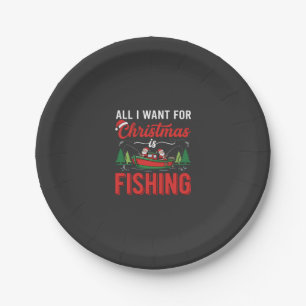 Christmas Fishing Santa Holiday Vector Paper Plate