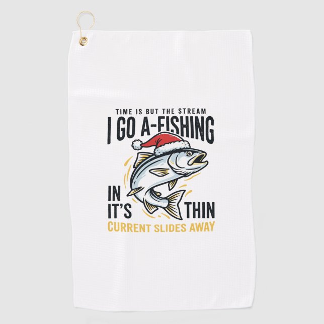 Christmas Fishing Stream Quote Design Golf Towel (Front)