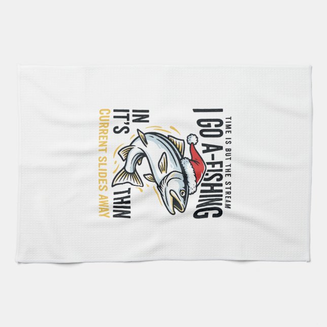 Christmas Fishing Stream Quote Design Tea Towel (Horizontal)