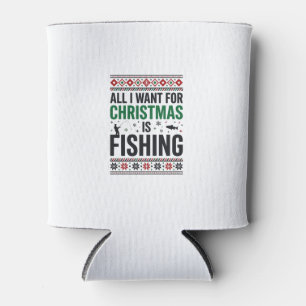Christmas Fishing Ugly Sweater Design Can Cooler