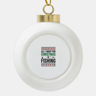 Christmas Fishing Ugly Sweater Design Ceramic Ball Christmas Ornament