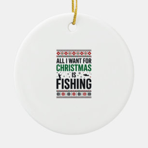 Christmas Fishing Ugly Sweater Design Ceramic Ornament