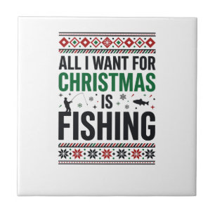 Christmas Fishing Ugly Sweater Design Ceramic Tile