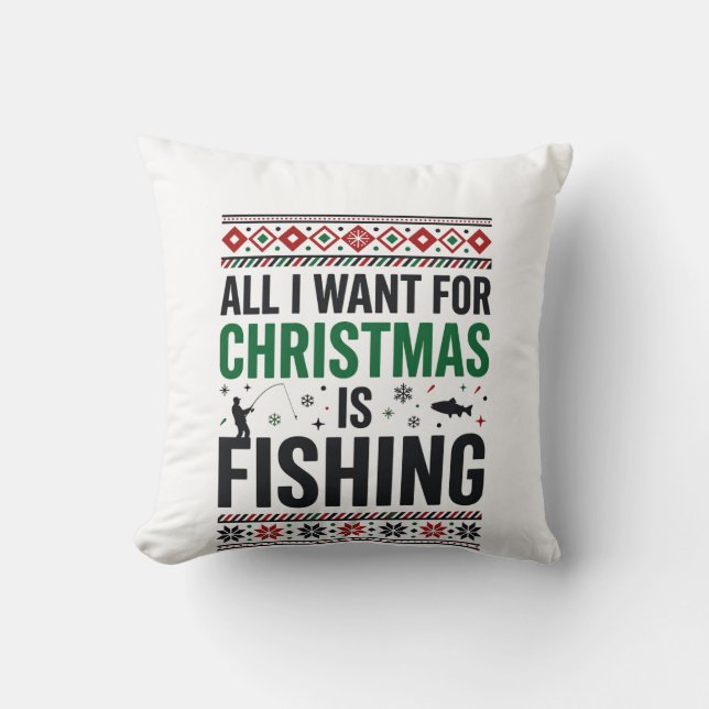 Christmas Fishing Ugly Sweater Design Cushion (Front)