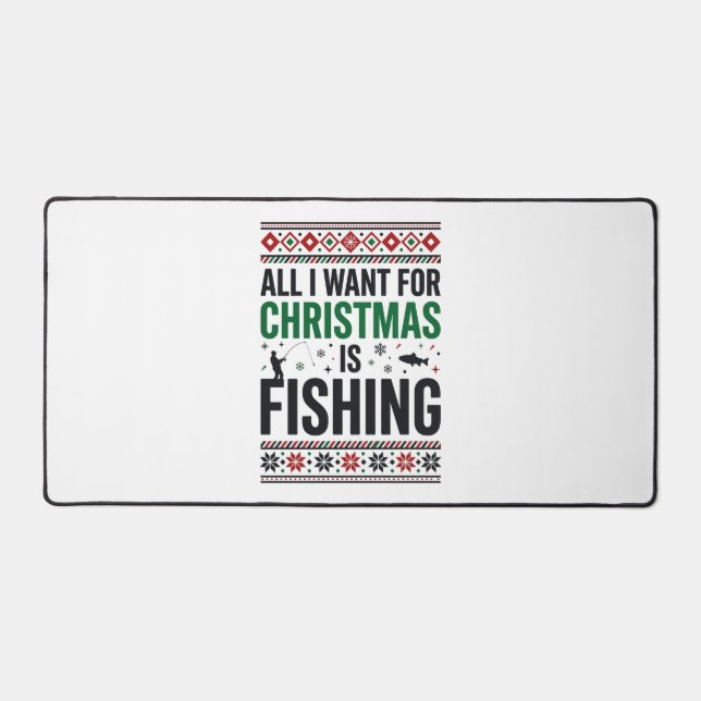 Christmas Fishing Ugly Sweater Design Desk Mat (Front)