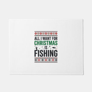 Christmas Fishing Ugly Sweater Design Doormat