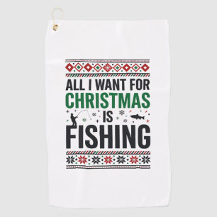 Christmas Fishing Ugly Sweater Design Golf Towel