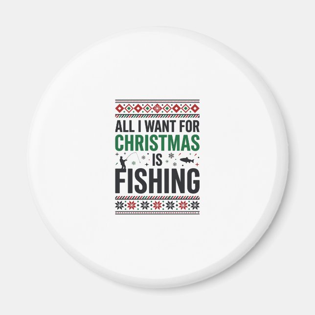 Christmas Fishing Ugly Sweater Design Magnet (Front)