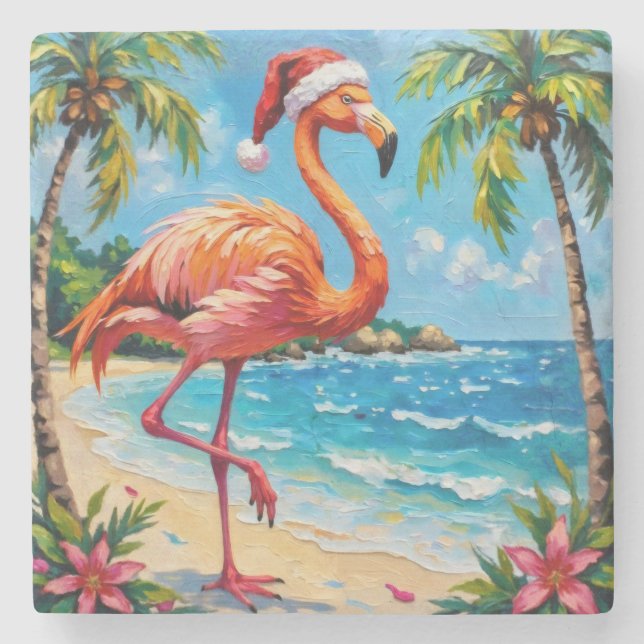 Christmas Flaminge Stone Coaster (Front)