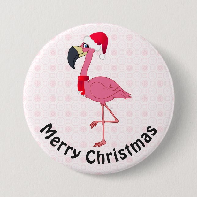 Christmas Flamingo 3 Inch Round Button (Front)