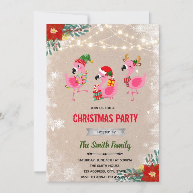 Christmas flamingo and jingle invitation (Front)