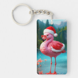 Christmas Flamingo As Santa Claus-47475 Key Ring