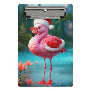 Christmas Flamingo As Santa Claus-47475 Mini Clipboard
