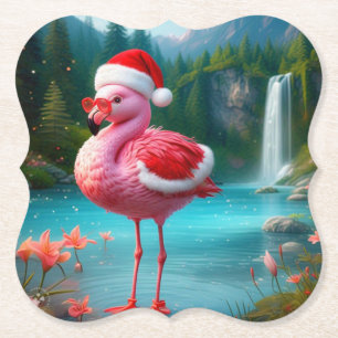 Christmas Flamingo As Santa Claus-47475 Paper Coaster