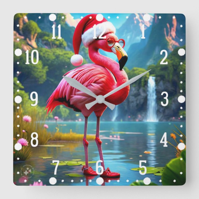 Christmas Flamingo As Santa Claus-47476 Clock (Front)