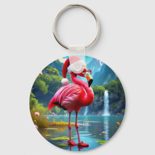 Christmas Flamingo As Santa Claus-47476 Clock Key Ring