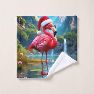 Christmas Flamingo As Santa Claus-47476 Wash Cloth