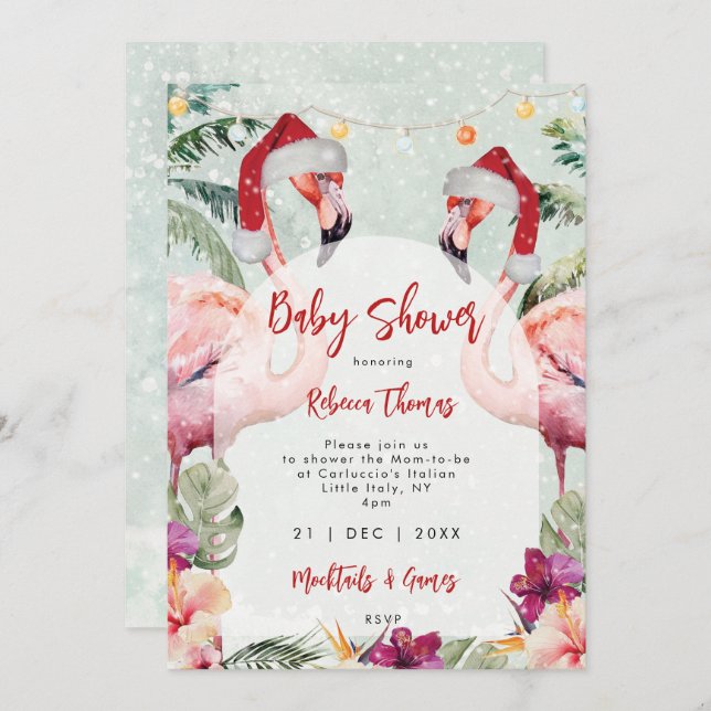 christmas flamingo baby shower invitation (Front/Back)