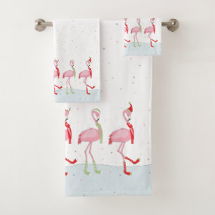 Christmas flamingo bath towel set