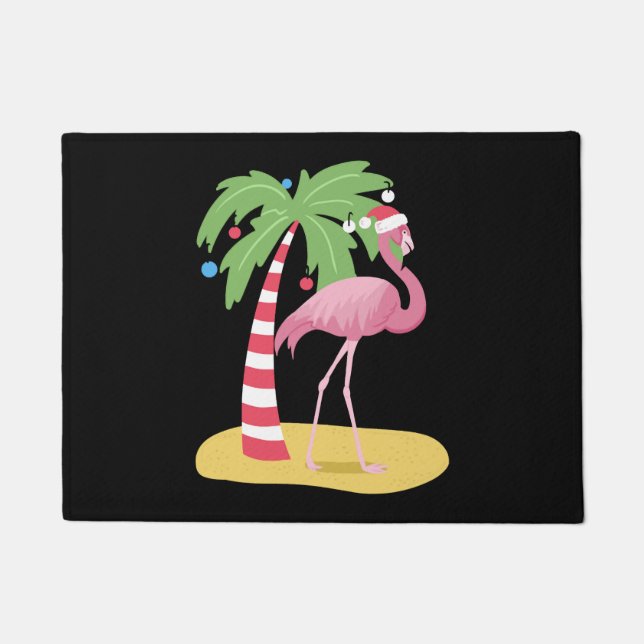 Christmas Flamingo Beach Doormat (Front)