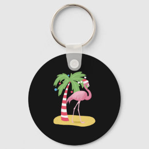 Christmas Flamingo Beach Key Ring