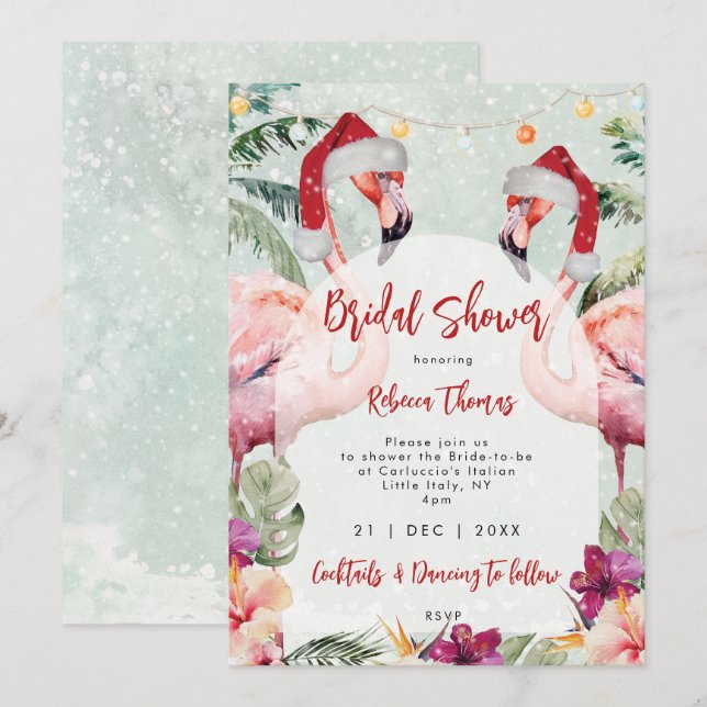 christmas flamingo bridal shower invitation (Front/Back)