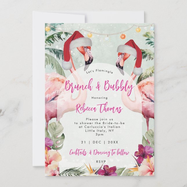 Christmas flamingo brunch bridal shower invitation (Front)