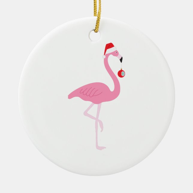 Christmas Flamingo Ceramic Ornament (Front)