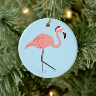 Christmas Flamingo  Ceramic Ornament