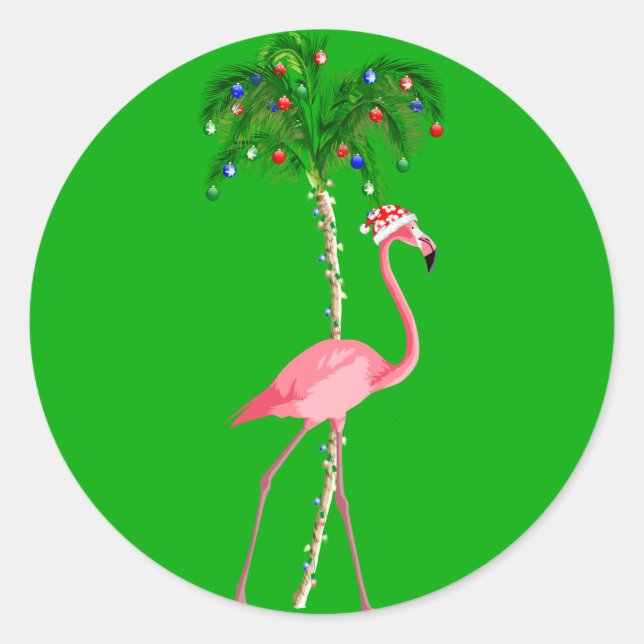 Christmas Flamingo Classic Round Sticker (Front)