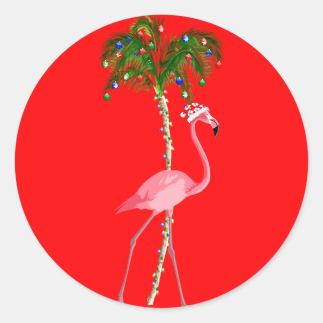 Christmas Flamingo Classic Round Sticker (Front)