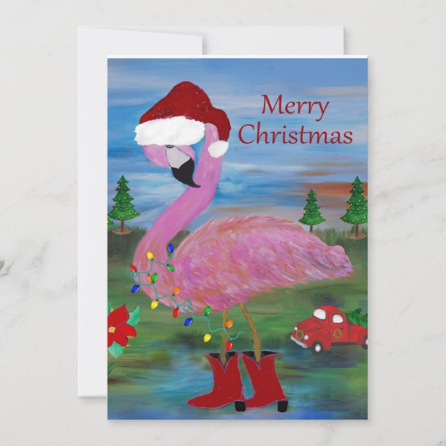 Christmas flamingo cowboy art greeting cards. thank you card (Front)