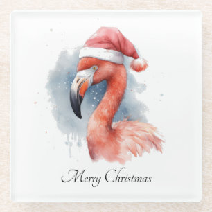Christmas Flamingo, customisable Glass Coaster