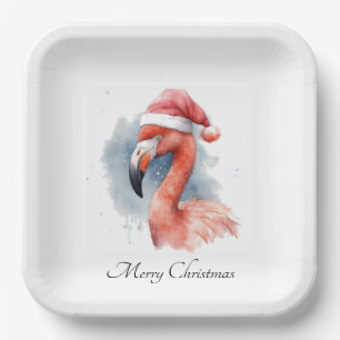 Christmas Flamingo, customisable Paper Plate