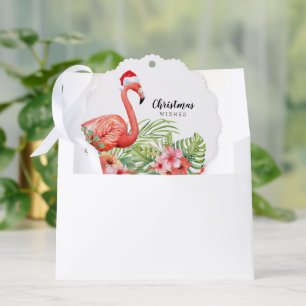 Christmas Flamingo Floral Greenery Wishes Tree Decoration Card