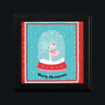 Christmas Flamingo Gift Box<br><div class="desc">Christmas Flamingo gift box with the bird in a Snow Globe, and a light turquoise green snowy background. Great for small items, like jewellery. Thanks to the Hungryjpeg for some of the elements in the design.</div>