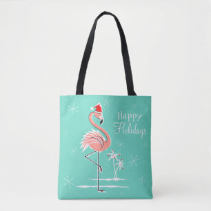 Christmas Flamingo Happy Holidays all over tote Bag